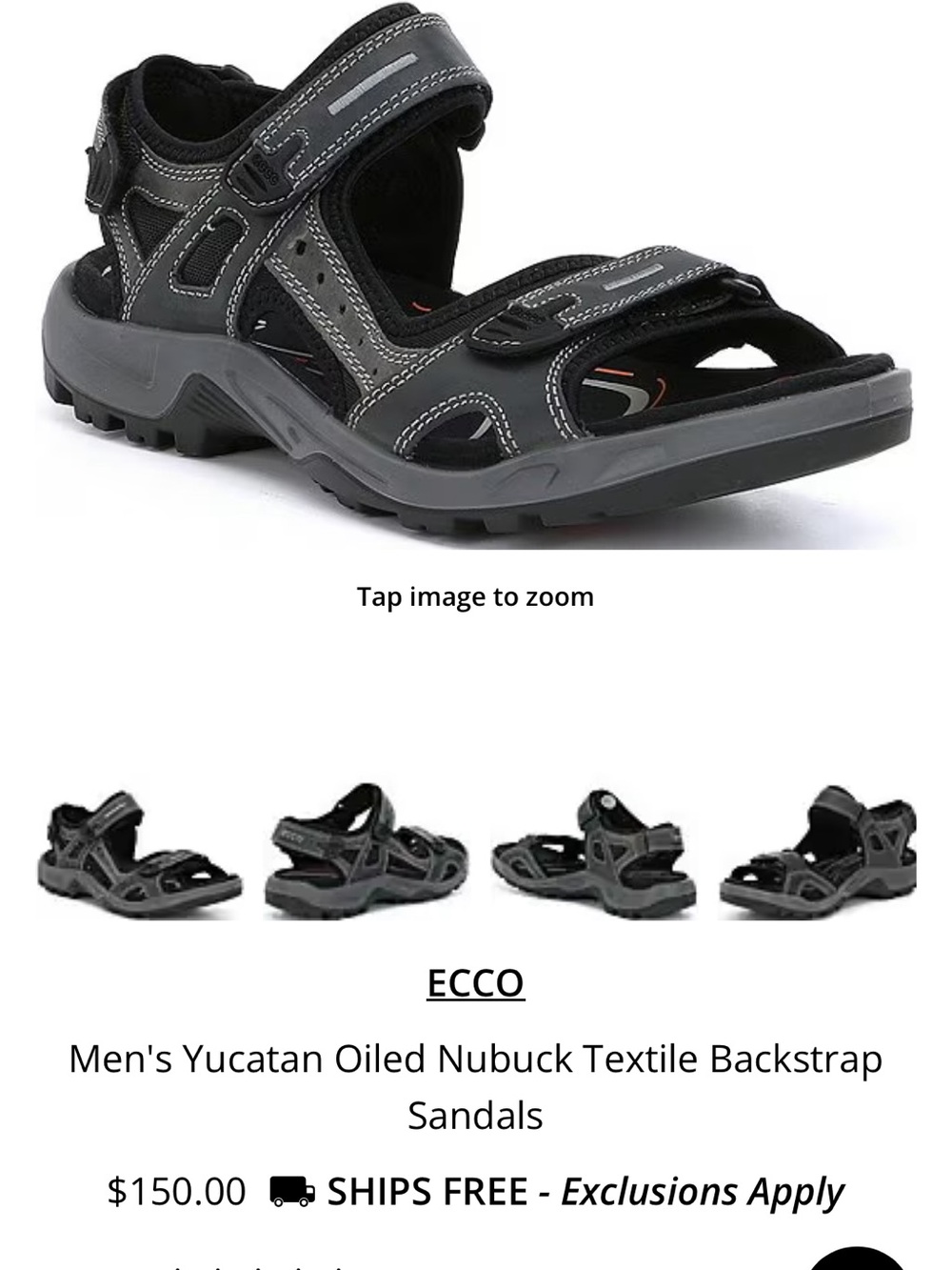 Ecco Men’s Black and Gray Yucatan Oiled Nubuck Textile Backstrap Sandals